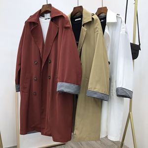 CROWN。复古文艺范。条纹内里袖子卷边垂感十足风衣18036