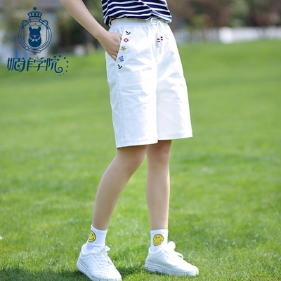 学院风休闲中裤少女韩版宽松百搭bf阔腿五分裤初高中学生夏装裤子