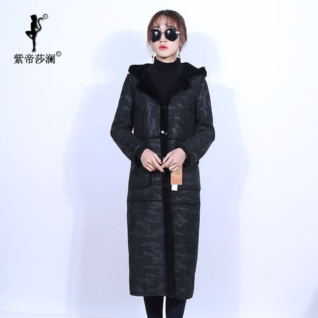 紫帝莎澜女装2017款帽版羊剪绒皮草大衣修身显瘦长外套YJR71228T1商品大图