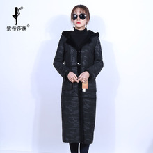 紫帝莎澜女装2017款帽版羊剪绒皮草大衣修身显瘦长外套YJR71228T1图片