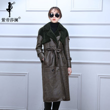 紫帝莎澜女装2017新款西服领羊剪绒皮草大衣休闲长外套YJR80108T图片