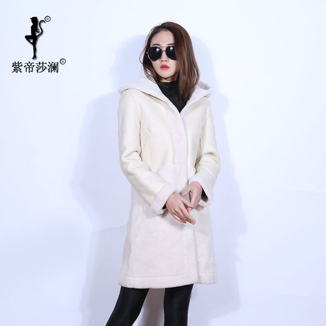 紫帝莎澜女装2017款帽版羊剪绒大衣休闲双面穿两用外套YJR71215T商品大图