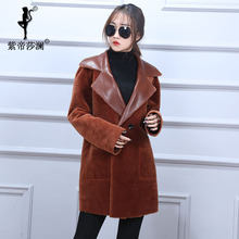Z帝莎澜女装2017西服领羊剪绒大衣双面穿皮草中长外套MYP71126T图片