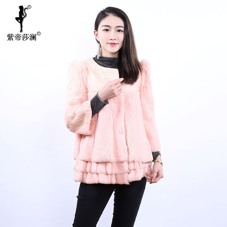 紫帝莎澜女装2018新款圆领獭兔毛皮草宽松百搭娃娃版短外套PCW29商品大图