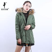 紫帝莎澜女装2018狐狸毛帽水貂毛拼貂皮草内胆派克服外套PK80817T图片
