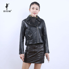 紫帝莎澜女装2018新款西服领绵羊皮皮衣修身机车短外套MYP80513T图片