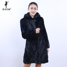 紫帝莎澜女装2018新款连帽版水貂毛皮草整貂大衣长外套SD80704T6图片