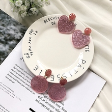 欧美日韩饰品 粉色可爱甜美圆形桃心亚克力亮片耳钉耳夹无耳洞
