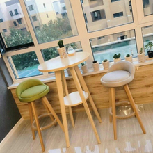 酒吧台小圆桌子家用简约休闲咖啡厅椅高脚凳组合实木北欧奶茶店