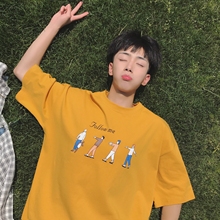 2018夏季男士 宽松港风衣服黄色上衣男装 t恤潮流韩版 夏装 新款 短袖