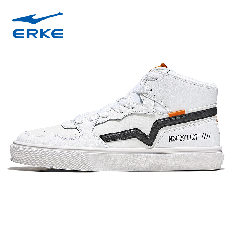 ERKE High top Board Shoes Women's Shoes Genuine Autumn and Winter Leather Skid White Leisure Student activism Shoes Size 38