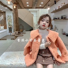 2019秋冬季新款韩版国女童装纯色翻领羊羔绒皮毛一体儿童加厚外套