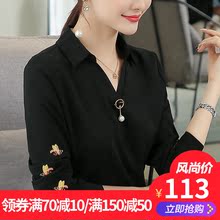 2018秋装新款小衫韩版女装宽松显瘦打底衫女韩范气质长袖女雪纺衫图片