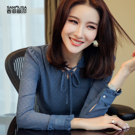 2018新款秋款小衫女韩版气质时尚女装打底衫女长袖雪纺衫秋季上衣商品大图