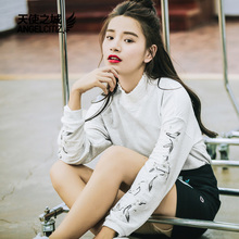天使之城2018春季新款立领绣花套头打底衫宽松长袖T恤 女62170486图片