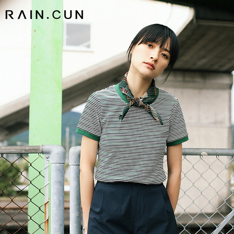 然与纯2018夏装新款条纹t恤女短袖圆领直筒学生韩版百搭ins上衣商品大图