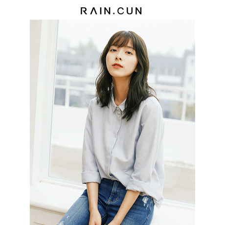 然与纯衬衫女长袖2018秋装新款ins纯色韩版职业百搭简约衬衣上衣商品大图