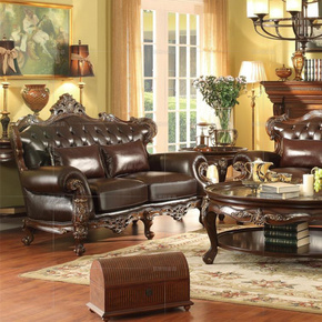 进口真皮沙发 实木雕花沙发 美式实木沙发 欧式沙发 实木家具沙发