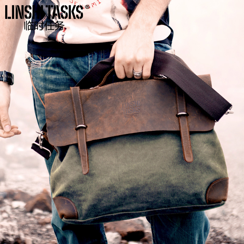 Men's Bag Canvas Bag Men's Shoulder Bag Handbag Casual Men's Crossbody Bag Retro Postman Bao Gong Wenbao Backpack Fashion