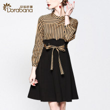 Dorabana/朵拉芭娜2018夏季新款女装清仓条纹拼接系带OL连衣裙图片