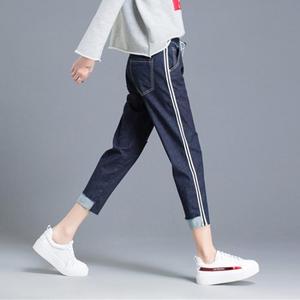 松紧腰春季宽松竖条超薄款哈伦裤