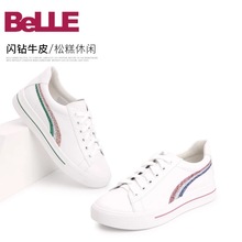 百丽小白鞋女2018秋季新款单鞋牛皮系带厚底松糕休闲鞋女鞋BUR20