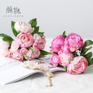 颜物仿真花牡丹茶花把束 