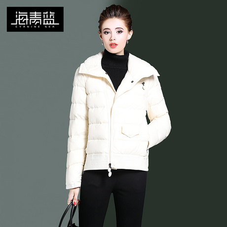 海青蓝冬装女2018新款欧美潮流轻薄羽绒服短款时尚洋气外套06024商品大图
