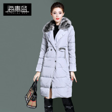 海青蓝2018冬装新款女装时尚毛领长袖宽松中长款轻薄羽绒服05317图片