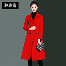 海青蓝冬装女2018新款时尚纯色长袖宽松显瘦毛呢外衣潮201804015图片