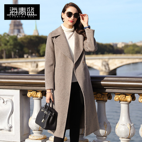 海青蓝秋冬女装2018新款欧美时尚呢子外套气质长袖羊毛大衣06190商品大图