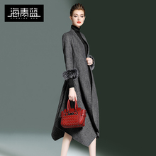 海青蓝秋冬2018新款女装时尚宽松百搭气质收腰修身毛呢外套06418图片