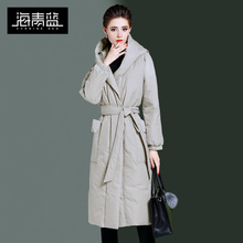 海青蓝冬装女2018新款时尚长袖系带中长款加厚保暖羽绒服潮06053图片