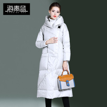 海青蓝冬装女2018新款时尚连帽长袖中长款保暖百搭羽绒服潮06377图片