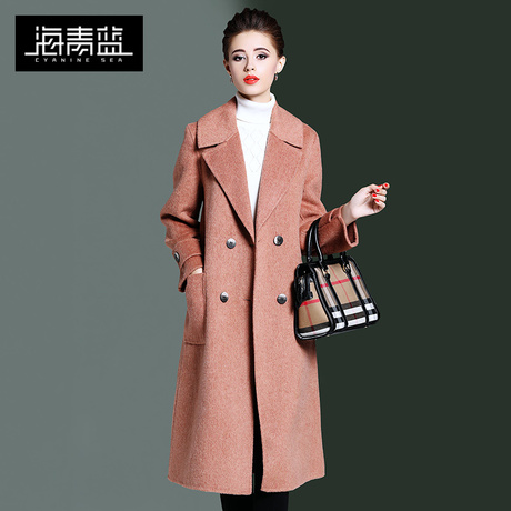 海青蓝2018冬季新款双面羊绒大衣女中长款流行时尚显瘦外套06321商品大图