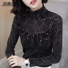 海青蓝2018秋冬新款针织打底衫女半高圆领长袖性感内搭毛衣06433图片