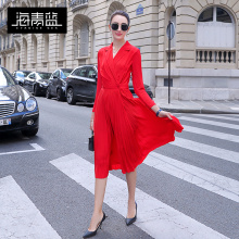 海青蓝秋冬女装2018新款欧美潮流时尚气质纯色简约修身外套06568图片
