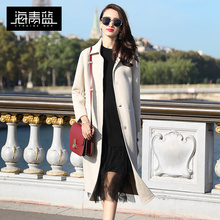 海青蓝2018冬季新款时尚长袖修身中长款纯色百搭毛呢外套女06194图片