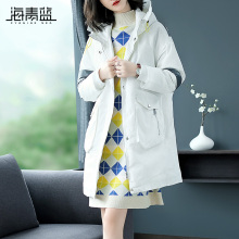 海青蓝2018冬季新款时尚连帽长袖宽松显瘦休闲保暖羽绒服女09196图片