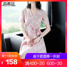 海青蓝2018夏季新款时尚休闲短袖收腰系带修身舒适连衣裙女02906图片