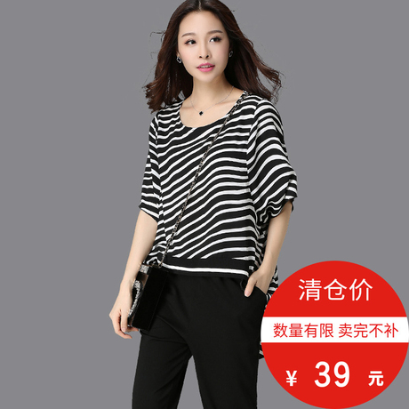 新款潮2018夏装加大码女装200斤胖mm胖妹妹宽松雪纺上衣韩版T恤潮商品大图