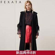 FEXATA春装新款宽松大码毛呢外套韩版女装时尚简约狐狸绒大衣图片