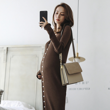 针织衫带纽扣开衫可哺乳喂奶孕妇装连衣裙秋装新品