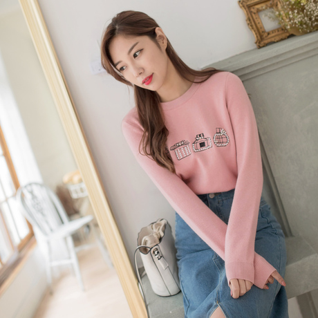 桔熊秋冬装保暖毛衣女刺绣钉珠包芯纱针织衫大码FA1719商品大图