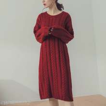 桔熊秋冬装麻花毛衣裙宽松中长款粗线针织衫女大码FA1771图片
