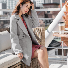 桔熊秋冬装韩版收腰扣条毛呢翻领大衣外套女大码EA2482图片