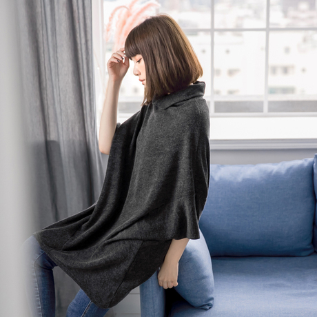桔熊桔选时尚七分连袖高领长款宽松蝙蝠衫上衣女装秋冬大码AB5314商品大图