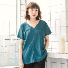 桔熊桔选夏装美背棉麻V领短袖宽松蝙蝠衫上衣女大码AB6418图片