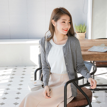 桔熊春秋暖修身针织衫韩版圆领/V领长袖空调衫短外套女大码FA1331图片