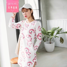 桔熊泼墨印花双口袋抓绒中长款卫衣连衣裙女装秋冬大码DA5174图片
